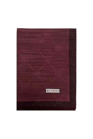 Vakko Pamuk İpek Şal - Şeritli Monogram - Bordo