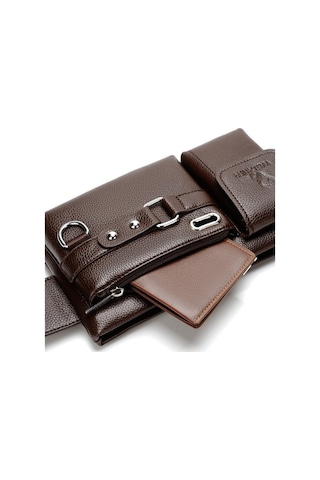 Maoyaya Erkek Ahududu Desenli Cilt Korsan Çanta Kahverengi Kahverengi