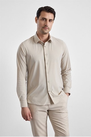 Süvari Ekru Slim Klasik Yaka Düz Casual Gömlek Gm1008400364-bj1
