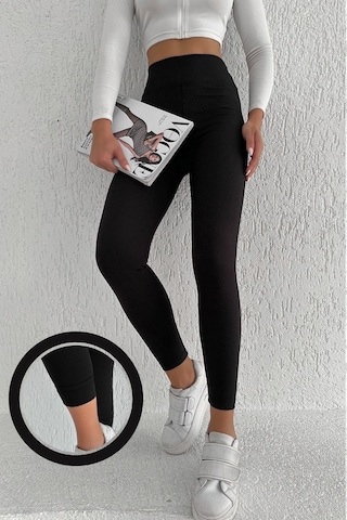 Kadın Içi Polarlı Fitilli Yüksek Bel Toparlayıcı Tayt Siyah