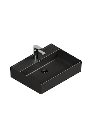 Aqua Bagno Plan Tezgah Üstü Kare Lavabo 55 x 45 CM Mat Siyah