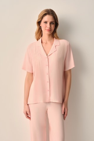 Suwen Stripe Gömlek Yaka Pijama Takımı Sh26539660b919 Pembe