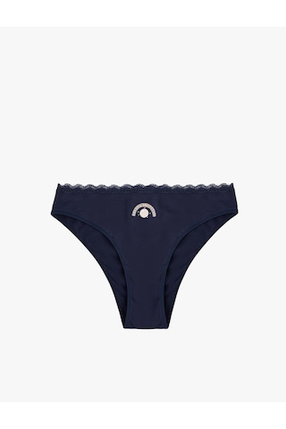 Koton Rahat Kalıp Pamuklu Baskılı Dantel Detaylı String Külot Lacivert 6wlk30062mk Lacivert