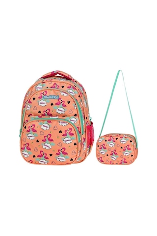 Waddell Turuncu Flamingo Somon Kız Çocuk İlkokul Çantası ve Besle