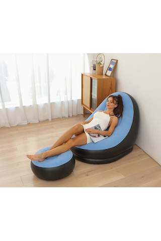 Ikkb Pedal İle Şişme Tembel Koltuk İki Parça Taşınabilir Dış Mekan Mobilyaları Ayak Pompalı Açık Mavi Açık Mavi