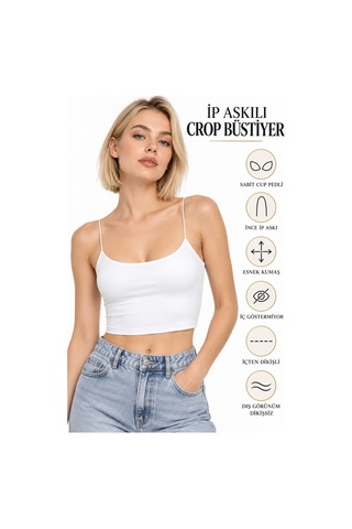 Mrm Pro Kadın 2 Li Siyah Beyaz Sabit Göğüs Pedli İnce İp Askılı Crop Büstiyer Seti Çok Renkli Çok Renkli