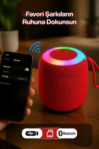 Rgb Işıklı Şarjlı Bluetooth Hoparlör - Type-c - Fm Radyo - Usb - Hafıza Kartı