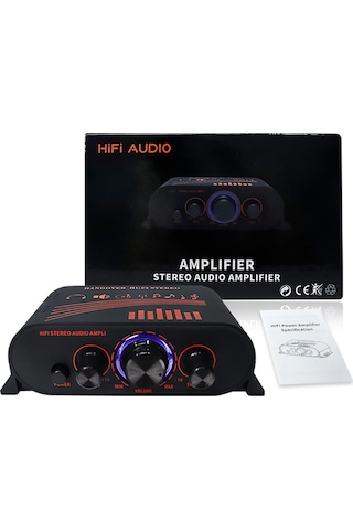 Jeemson 12v Metalik Oto Ve Ev Amfi 100w, 2.0 Stereo, Alçak/yüksek Ton + Toplam Ses Regülatörü, Led Işık Çemberi