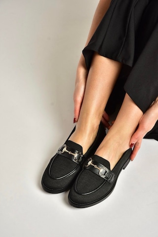Fox Shoes Y330722104 Siyah Triko Kumaş Toka Detaylı Günlük Kadın Ayakkabı Siyah