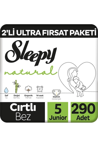 Natural 2'li Ultra Fırsat Paketi Bebek Bezi 5 Numara 290 Adet 5'li
