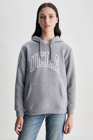 Ucla Rıley Gri Kapüşonlu Nakışlı Standard Fit Kadın Sweatshirt Gri