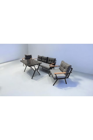 Pi Locca Bahçe Balkon Mobilyası Gri Antrasit 3+1+1 Perla Masa Antrasit - Gri