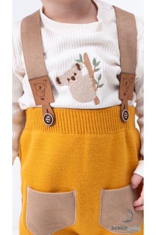 Bebicix Triko Askılı Koala Temalı Kaşkorse Esnek Badili Bereli Unisex Bebek Takım HARDAL