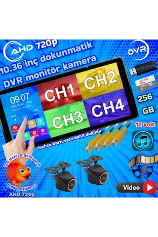 2 Adet Balık Gözü 720p Ahd 170'' Kamera Dokunmatik 10.36'' Video Müzik Dvr Ekran Seti 12 V