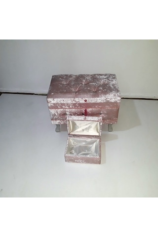Çeyiz Sandık Kapitone Model 2 Lü Set Pembe Kadife Kumaş İçi Kırmızı Tela Kutu Sevk El Yapım