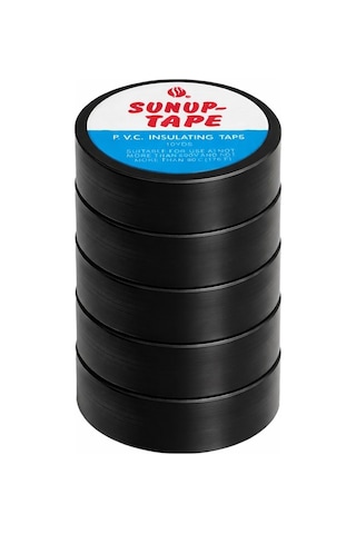 Sunup Sn-27918 Siyah 0.13x18 Mm İzole Pvc Elektrikçi Bant 5 Li Paket İzola Band Elektrik Bantı