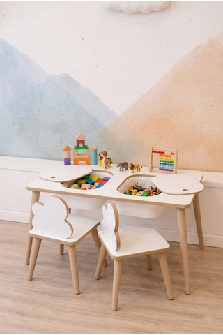 Montessori Çocuk Masası-oyun Masası-aktivite Masası-etkinlik Masası Takımı 2 Bulut Sandalye Beyazblt Beyaz