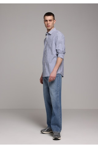Colin's Colins Regular Fit Shirt Neck Çizgili Erkek Mavi Uzun Kol Gömlek Cl1078078 Q1.v2 Ble Mavi