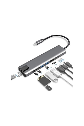 8 In 1 Ethernet Sd Usb Type C Hub Hdmı Girişli Apple  Uyumlu MacBook Çevirici