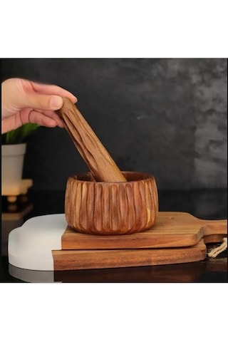 Bambu Ahşap Sarımsak Ezme Havanı Orta Boy Ahşap Gıda Teması Güvenli
