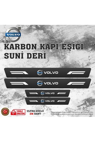 Volvo Uyumlu Deri Karbon Kapı Eşiği Koruyucu Bant 4 Adet
