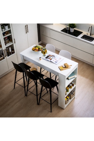Solo Modern Ada Mutfak Masası Raflı Yemek Masası - Beyaz Beyaz