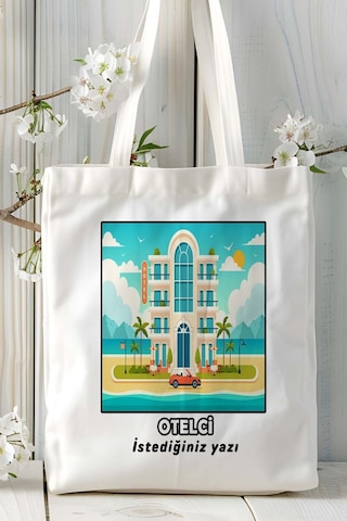 Art Hediye Otelci Baskılı Bez Omuz Çantası Kişiye Özel Model 12 Çok Renkli