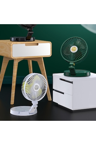 Symbee Beyaz 5200mah Usb Şarjlı Katlanabilir Led Lamba Fanı, 3 Hızlı Rüzgar, Telefon Tutucu, Dikey-yatay Dönebilen Ev/seyahat Fani