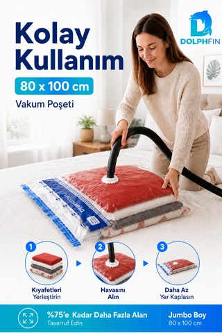 Vakumlu Poşet 80x100 Cm Battal Boy Yorgan Battaniye Hurç Giysi Saklama Torbası 1 Adet Şeffaf