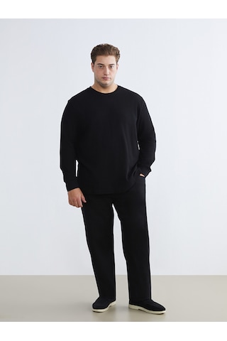 Lcwaıkıkı Classic Siyah Büyük Beden Bisiklet Yaka Erkek Sweatshirt