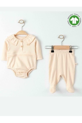 Zekids Bebek Bodyli Patikli Altlı İkili Organik Takım-15490 Krem