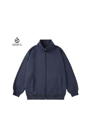 Sonbahar/kış Dik Yaka Hırka Fermuarlı Günlük Ceket Lacivert