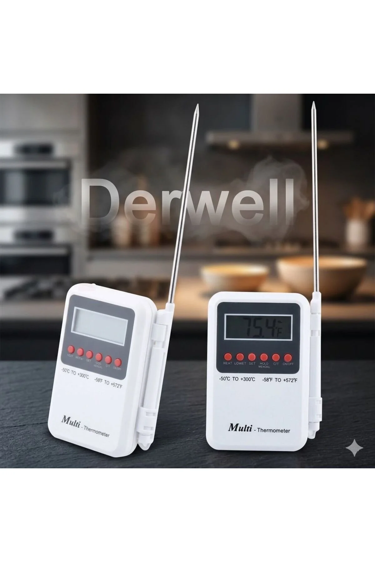 Hassas Dijital Mutfak Termometresi: Et, Yoğurt Ve Sıvı İçin Hızlı Isı Ölçer. Paslanmaz Çelik Problu, Lcd Ekranlı Gıda Derecesi. -50 C / +300 C Ölçüm Aralığıyla Profesyonel Mutfak Yardımcısı