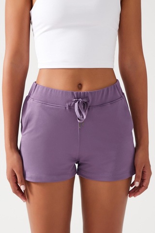 Los Ojos Kadın Lila Cepli Beli Lastikli Basic Fit Spor Şort Shorts Lila