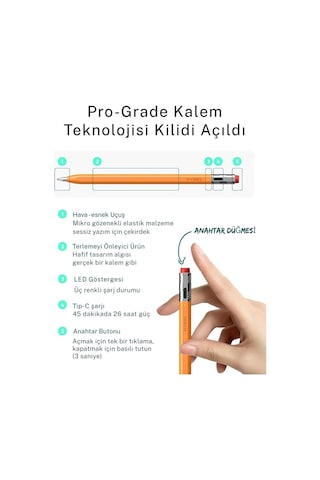 Apple Uyumlu iPad 11. Nesil A16 İle Profesyonel Stylus Kalem Avuç İçi Red Özellikli Sessiz Tablet Kalemi