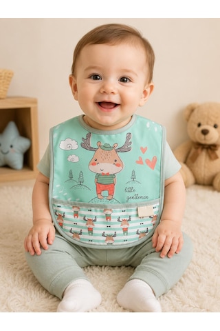 Set Kısa Kollu Bağlamalı Ayarlanabilir Sıvı Geçirmez Aktivite ve Mama Önlüğü Geyikli & Kızılderili Çok Renkli 2'li