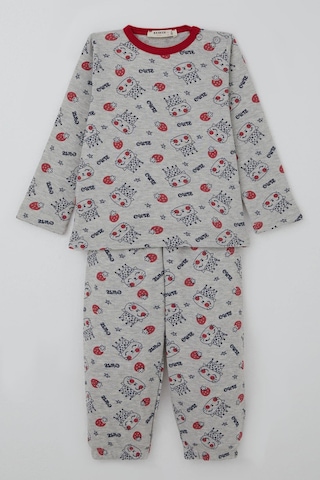 Breeze Kız Bebek Pijama Takımı Sevimli Kraliçe Desenli Çilekli 9 Ay-3 Yaş, Açık Gri Melanj Açık Gri Melanj