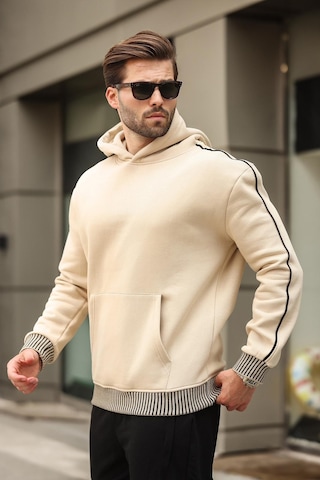 Madmext Bej Kapüşonlu Kanguru Cep Erkek Sweatshirt E7163 Bej