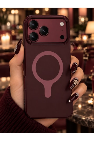 Apple Uyumlu iPhone 18 Pro /17 Pro Uyumlu Magsafe Burgundy-bordo Velora Kılıf Mat Silikon 2mm Kamera Korumalı Wireless Şarj Destekli Premium Kılıf-kapak Burgonya-kırmızı