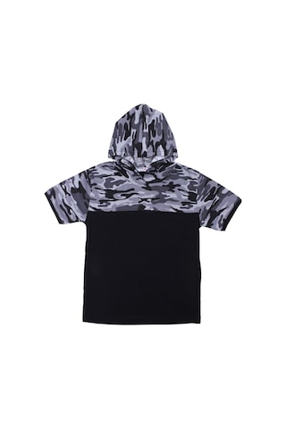 Fyk Kids Erkek Çocuk Kapüşonlu Kamuflaj Desenli Kapri-sweatshirt Alt Üst Takım Gri