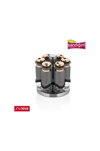Neva N2747 Grizay Sweet Premium 6Lı Baharat Seti Yuvarlak Dönerli Gri - Bakır