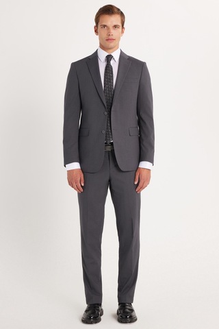 Tudors Erkek Slim Fit Mono Yaka Likralı Esnek Kumaş Füme Takım Elbise-33906 Füme