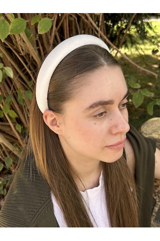 Bym404 Kadife Beyaz İnce Yumuşak Kadın Saç Aksesuarı Taç Beyaz
