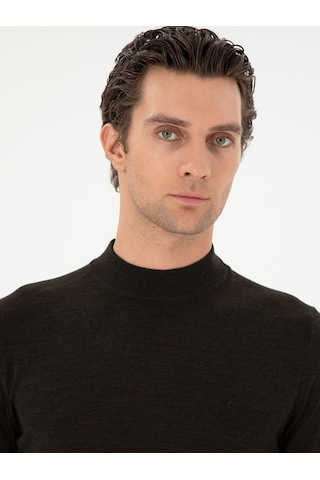 Cacharel Koyu Yeşil Slim Fit Kaşmir İpek Karışımlı Çeyrek Balıkçı Yaka Triko Kazak Yesıl