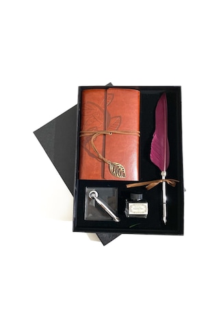 Kişiye Özel Kutulu Divit Kalem Ve Deri Kaplı Anı Defteri Kırmızı