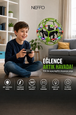 360 Korumalı Futbol Top Drone Hd Kameralı Led Işıklı Yükseklik Sabitlemeli Uzaktan Kumandalı Akıllı Drone