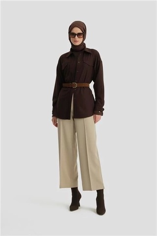 Armine Beli Apoletli Palazzo Pantolon 24kh2722 Bej Bej