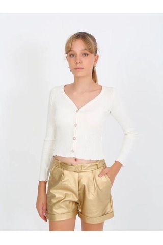 Kız Çocuk Beli Kemerli Duble Paça Gold Deri Şort-14824 Altın