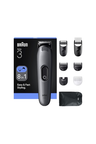 Braun Hepsi Bir Arada Series 3, 8 İ 1 Arada Tıraş Kiti, Keskin Bıçak, 14 Uzunluk, Aıo3540