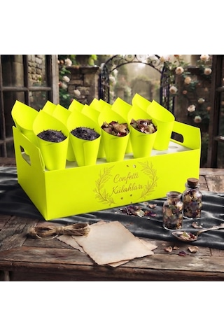 Premium Sarı Koni Kağıdı 100 Adet İpli Hediyelik İkram Ve Şeker Sunum Külahı